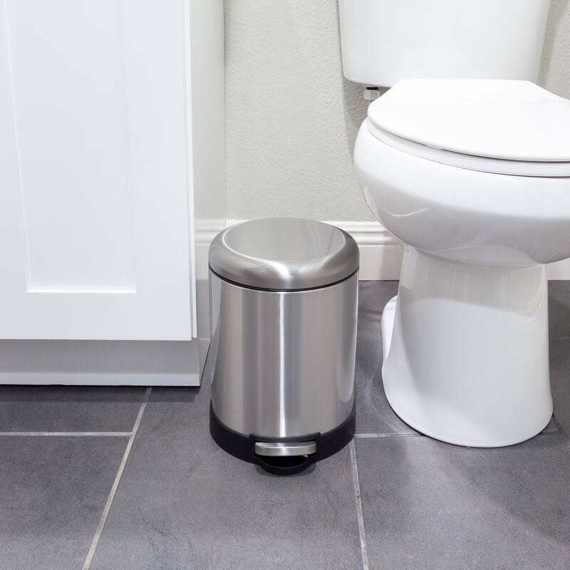 Qualiazero TWO 1.6 Gal Round Step On Trash Cans, Stainless Steel, Twin Pack