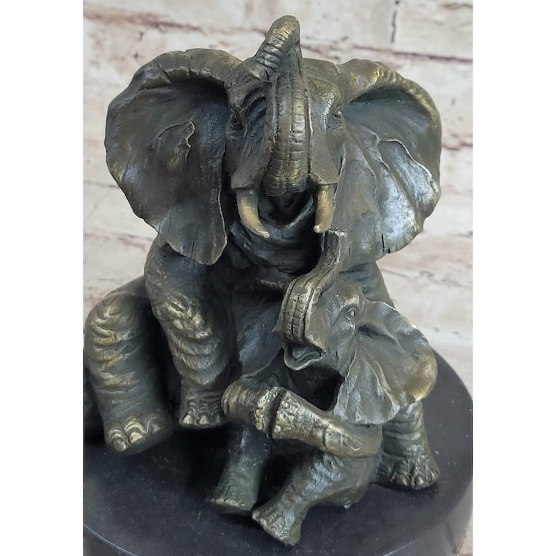 Bronze Sculpture Laughing Mother Imitative Elephant With Baby Calf Bronze Figurine Statue Decor