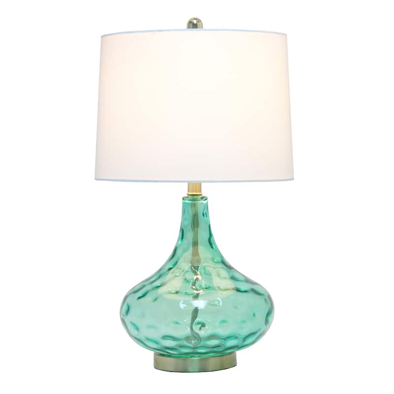 Dimpled Glass Table Desk Lamp with White Tapered Shade - 24" - Seafoam Green