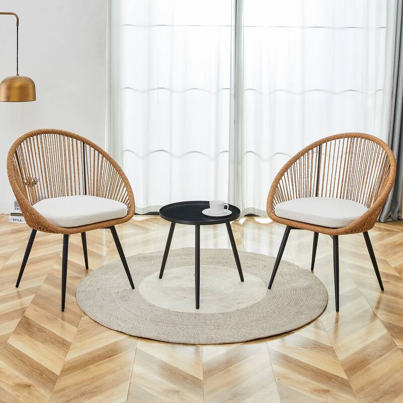 Roomfitters 3-Pcs Outdoor Furniture Set with Rattan Swivel Chairs and Round Coffee Table, Patio Seating, Natural
