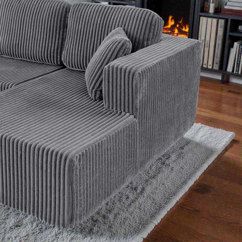 U Shaped Modular Sectional Sofa, Modern Minimalist Corduroy Compressed Couch, Sleeper Sofa for Living Room
