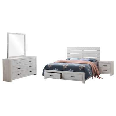 Sili 4pc Queen Storage Bedroom Set, Coastal White and Bronze