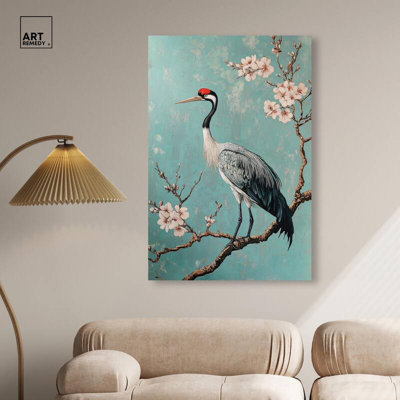 Crane in Blossom Canvas by Art Remedy, Gallery Wrapped