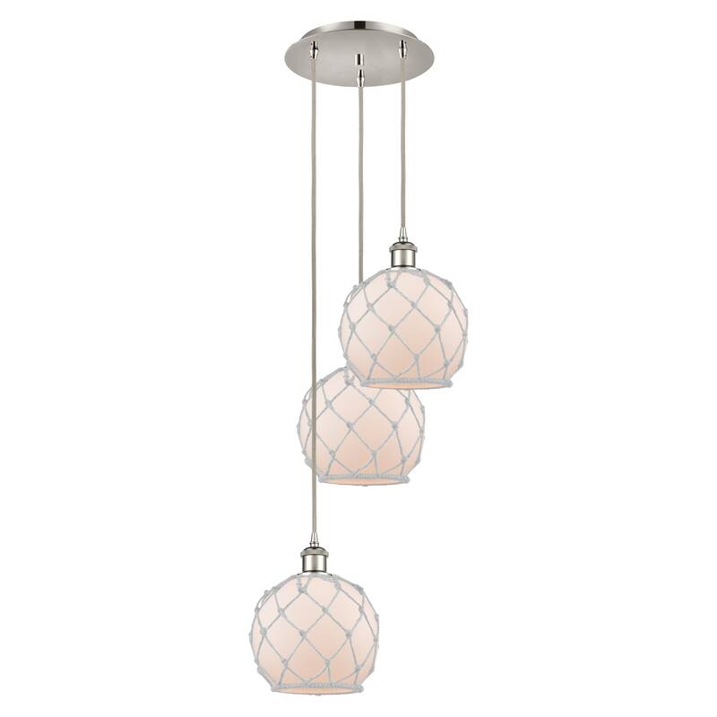 Innovations Lighting Endless Possibilities Ballston - Farmhouse Rope - 3 Light 15" Cord Hung Multi Pendant - White Glass with White Rope/Polished Nickel