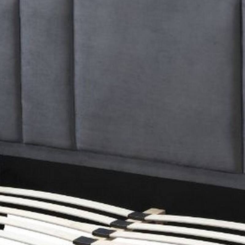Eastern King Bed with Channel Tufted Headboard , Charcoal Black