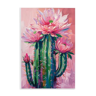 Stupell Pink Blossomed Cactus Wall Plaque Art Design By LSR Design Studio