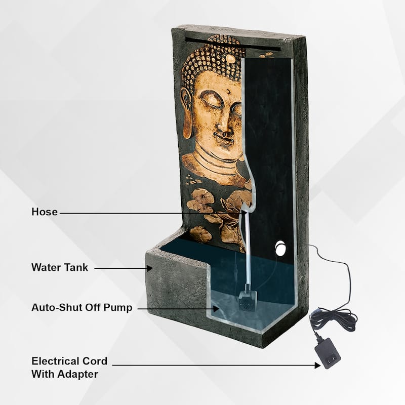 XBrand 29.5"H Bronze and Natural Polystone Indoor Outdoor Buddha Face Water Fountain w/Pump and Splash Guard