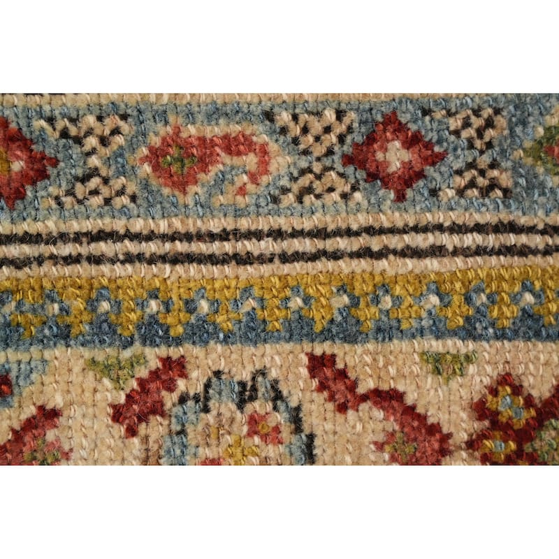 Hand Knotted Oriental 100% Wool Carpet Traditional Geometric Navy Blue & Blues Malayer Runner Rug - 15' 10'' X 3' 1''