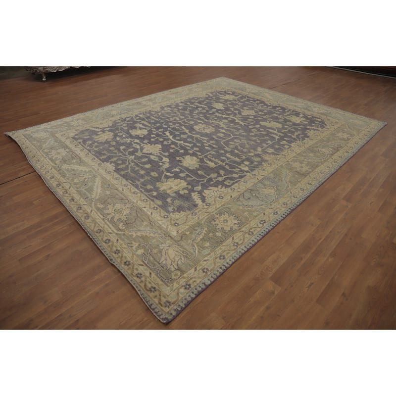 Vegetable Dye Wool Oushak Turkish Area Rug, Floral Geometric Carpet - 11' 9'' X 9' 3''