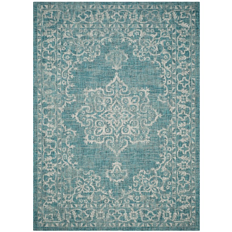 SAFAVIEH Courtyard Divna Medallion Indoor/ Outdoor Waterproof Patio Backyard - 6'x9' - Blue/Grey