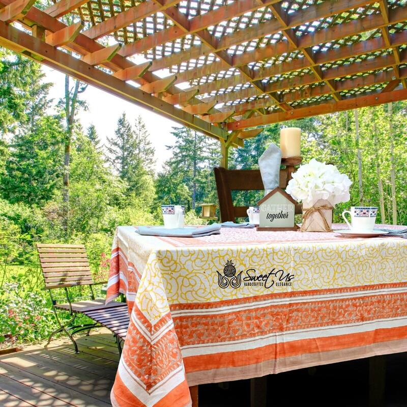 Cotton Floral Garden Tablecloth Rectangle - 60 x 90 in - Peach