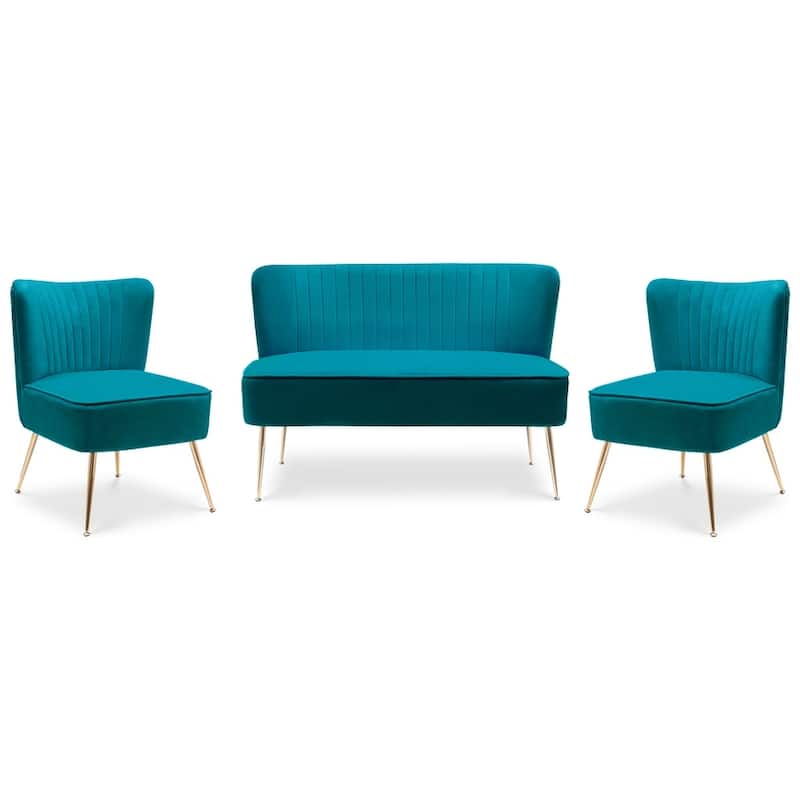 Farrah Upholstered Velvet Polyester Living Room Set With 22 inch Accent Chairs (3-Piece)