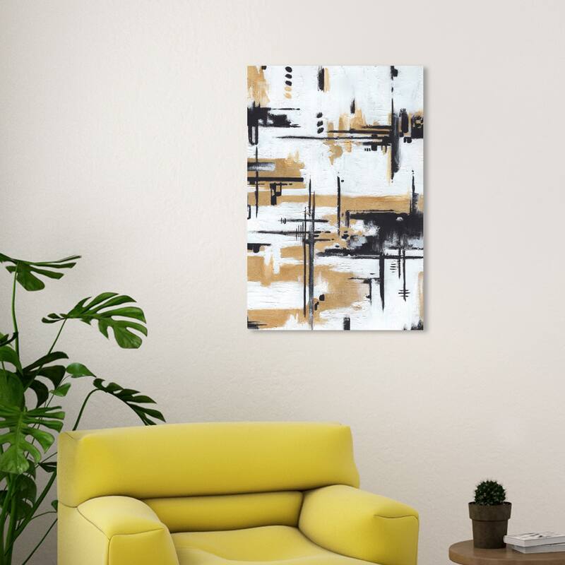 Wynwood Studio Abstract Puzzling I Gold and Pastel Gold Modern & Contemporary Wall Art Canvas Print - 30 x 20