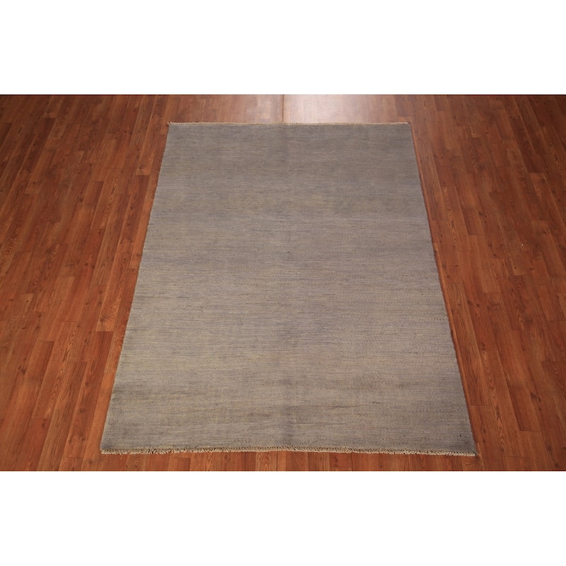 Gray & Beige Gabbeh Modern Area Rug Hand-Knotted Wool Carpet - 4'9" x 6'5"