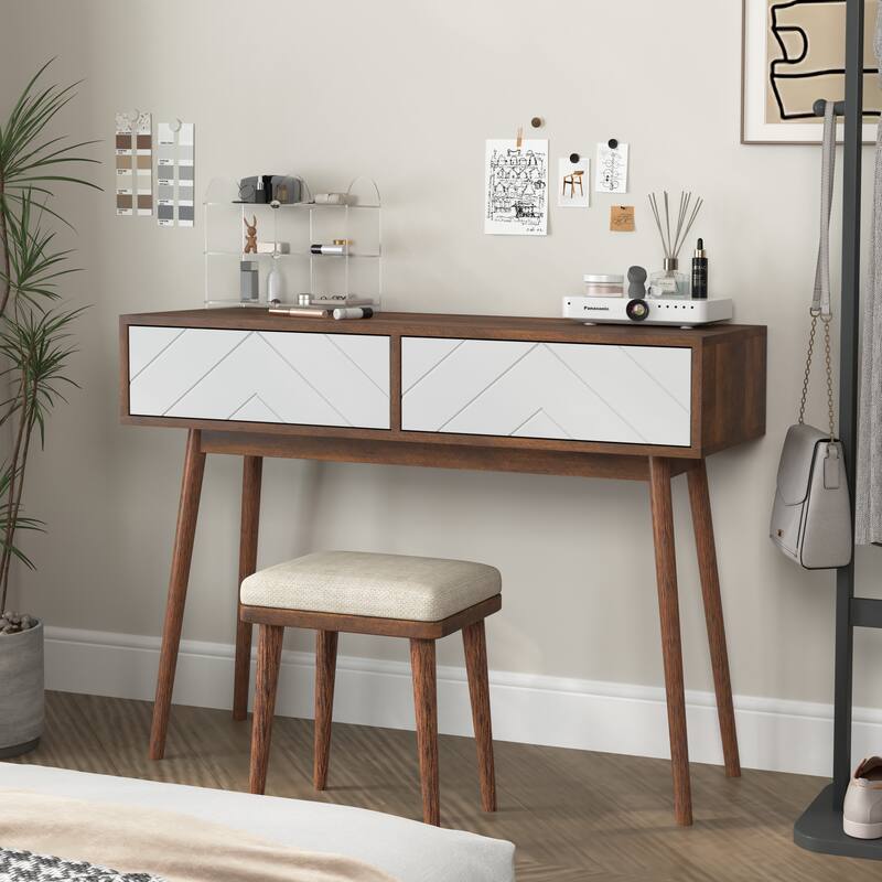 Entryway Table with 2 Carved Panel Drawers, Console Table with Storage Space and Wood Legs,Sofa Table Behind Couch for Hallway