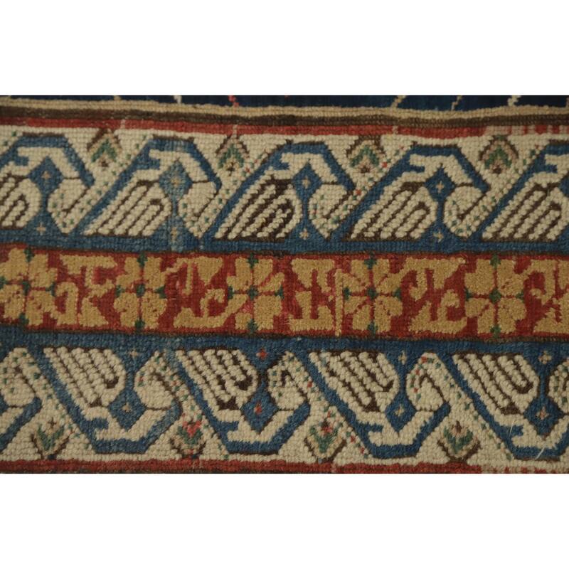 Hand Knotted Oriental 100% Wool Carpet Traditional Geometric Navy Blue & Blues Kazak Area Rug - 10' 9'' X 4' 10''