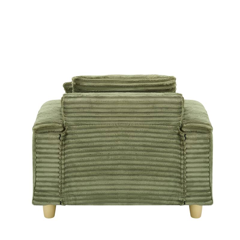 Corduroy Accent Chair & Storage Ottoman Set of 2, Single Sofa Armchair Lounge Chair with Pillows & Cup Holders