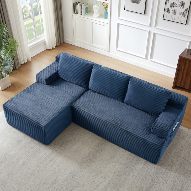 Rossetta L-Shaped Left-Facing Modular Classic Corduroy Fabric Striped Sectional Sofa with Deep Seat