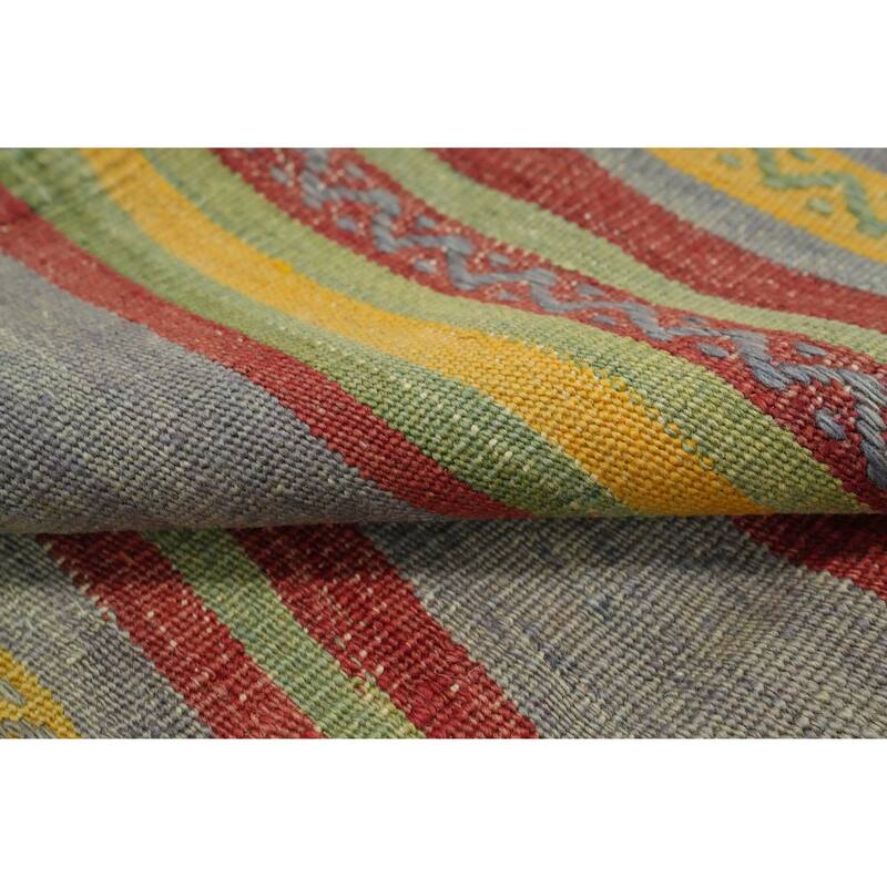 Hand Woven Oriental 100% Wool Carpet Southwestern Geometric Multi-Colored Kilim Area Rug - 8' 9'' X 5' 5''