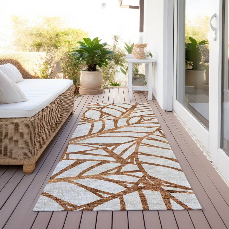Machine Washable Indoor/ Outdoor Chantille Modern Palms Rug - Paprika - 2'3" x 7'6"