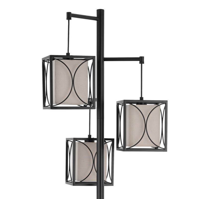 Lany 73 Inch Floor Lamp, 3 Hanging Lantern Style Shades, Black Iron
