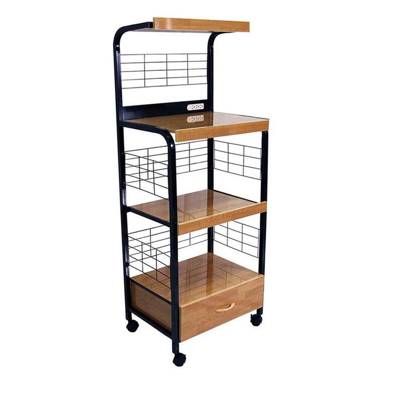 59.5" Tall 3-Tier Microwave Kitchen Cart With Drawer And Outlet(no include stool)