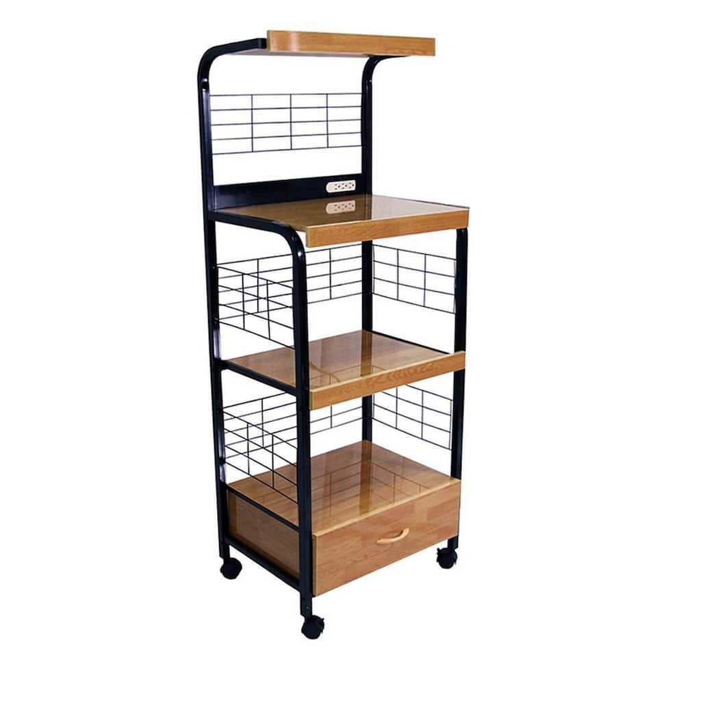59.5" Tall 4-Tier Microwave Kitchen cart with Drawer and Outlet, Black and Natural