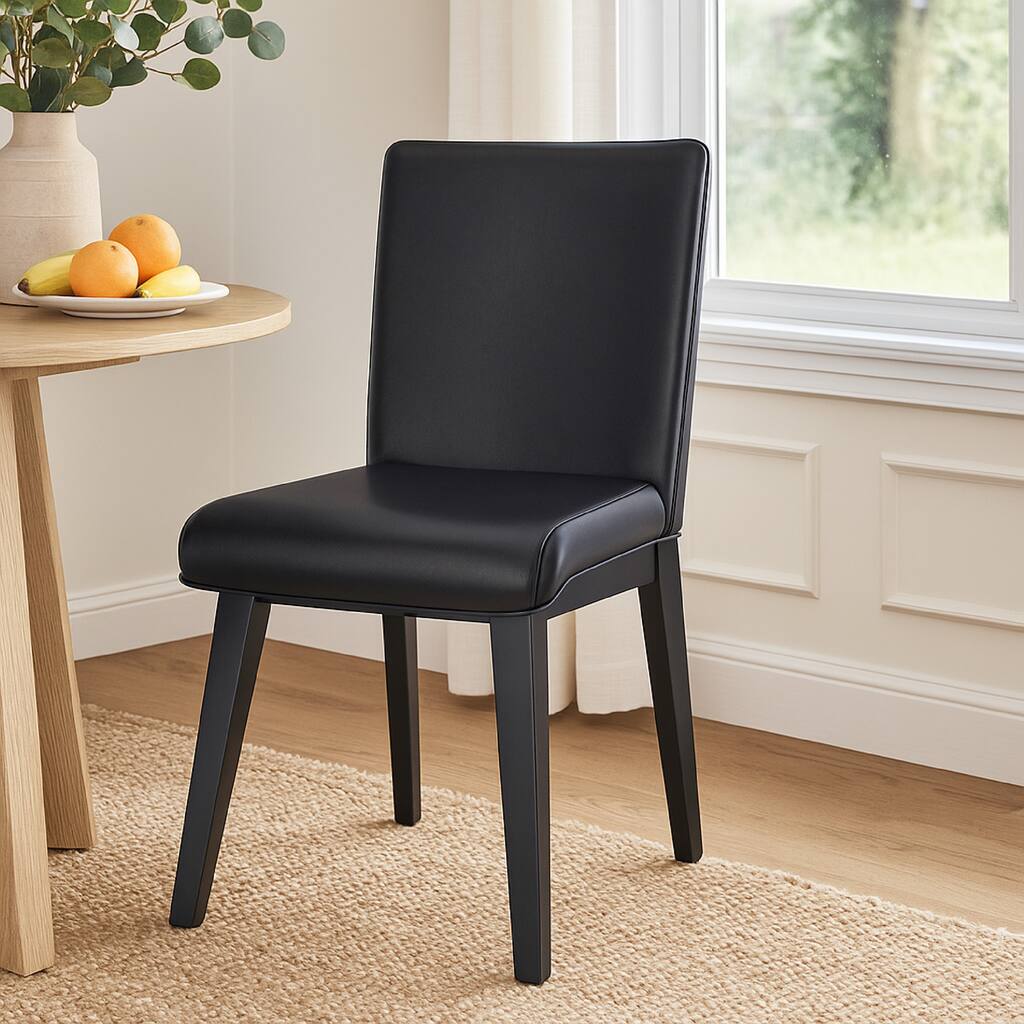 Taya Dining Side Chair Set of 2, Black Faux Leather Cushioned Seat