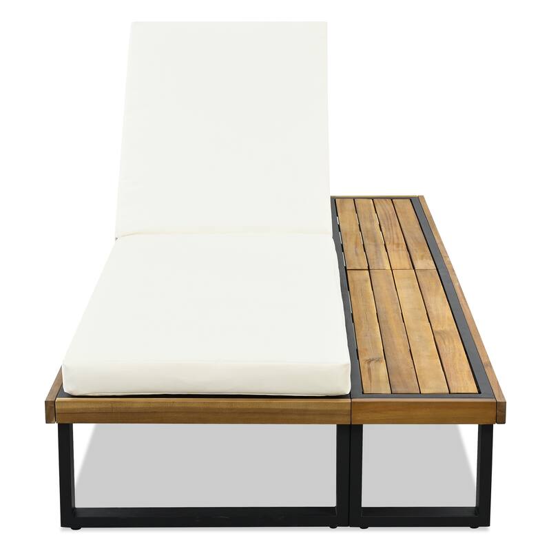 Outdoor Lounge Chair Set of 2 with 5 Position Adjustable Backrest, Iron Patio Loungers Recliners with Wood Side Table