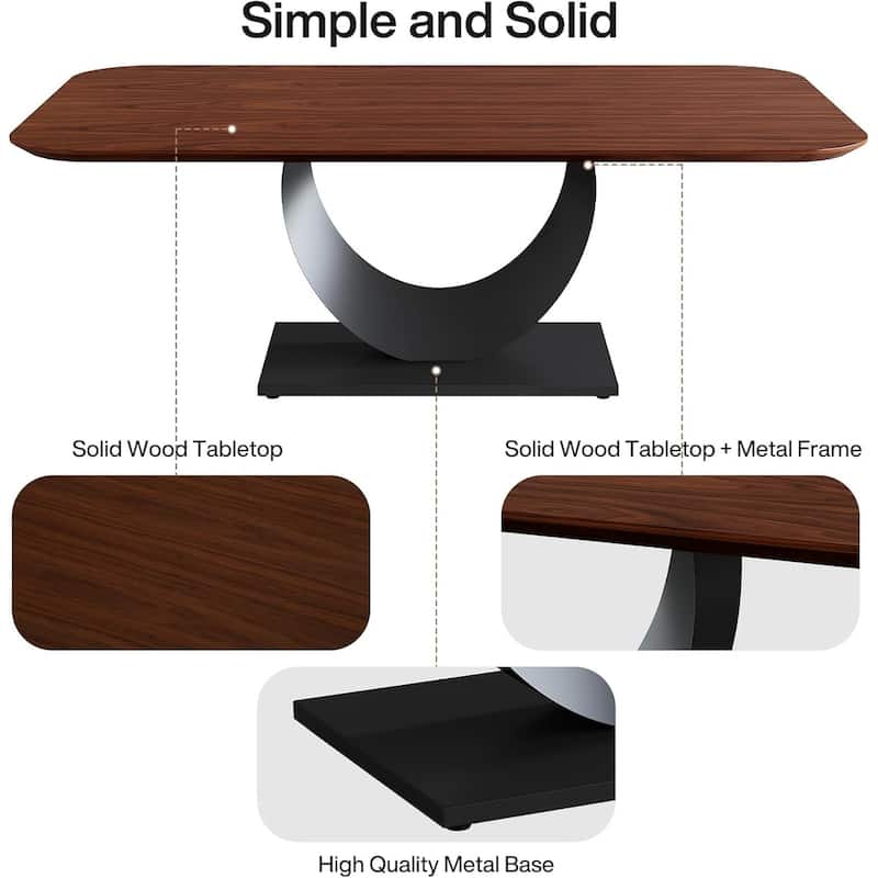 79 Inches Sintered Stone Dining Table for 8, Rectangle Kitchen Table with Stainless Steel Base