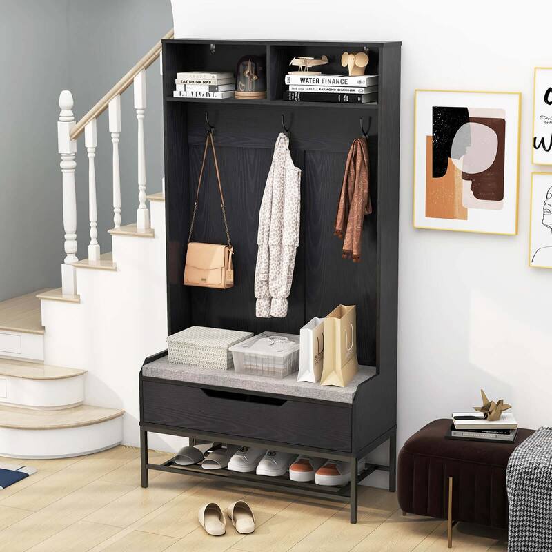 Costway 69" Tall Hall Tree with Seat Cushion Open Compartments Hooks - See Details