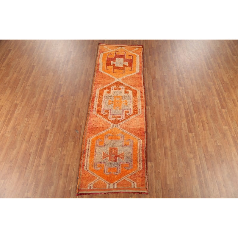 Orange Tribal Oushak Oriental Vintage Runner Rug Handmade Wool Carpet - 3'2"x 10'3"