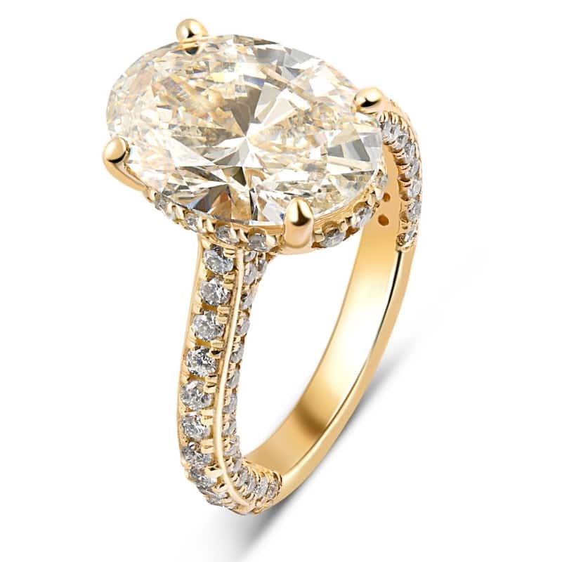 Certified 6.70Ct TW Oval Lab Grown Diamond Engagement Ring Yellow Gold