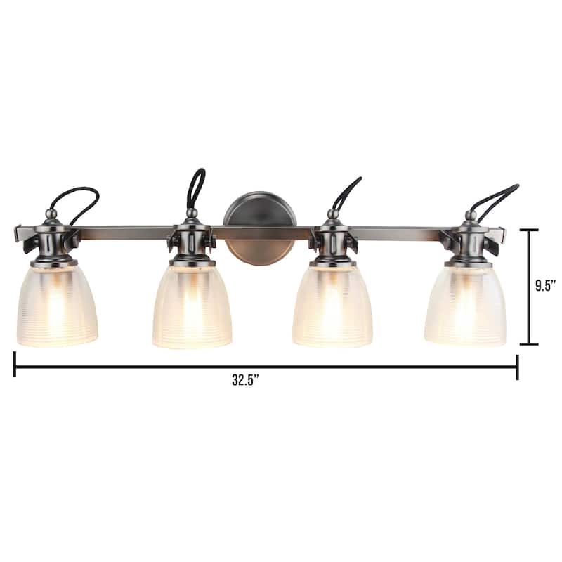 4 Light vanity Lamp with Clear Horizontal Ribbed Glass - Brushed Nickel