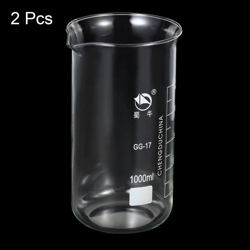 2pcs 1000ml Tall Form Glass Beaker 3.3 Borosilicate Lab Measuring Cups - Clear