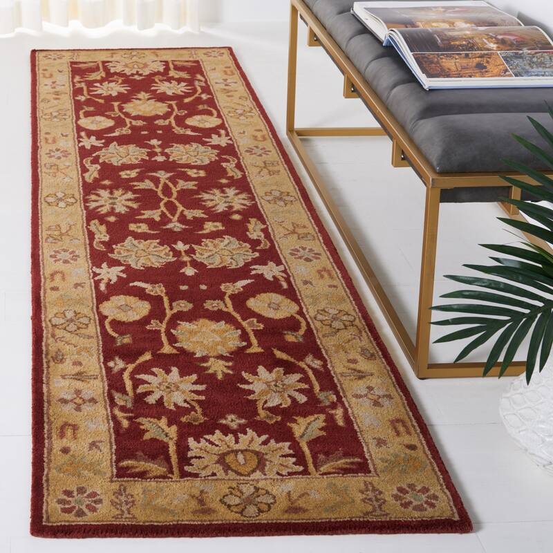 SAFAVIEH Handmade Heritage Layered Faux Bois Traditional Oriental Wool Rug - 2'3" x 12' Runner - Red/Gold