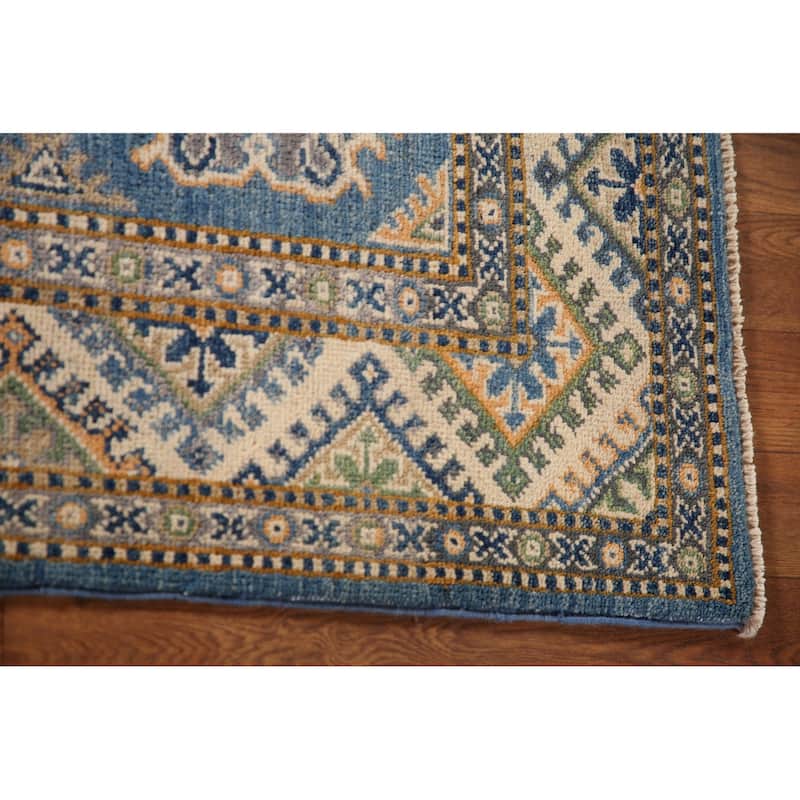 Blue Kazak Oriental Accent Rug Handmade Geometric Wool Carpet - 2'9"x 4'1"