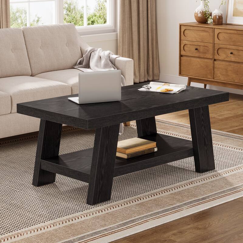 Coffee Table, Rectangular Coffee Tables for Living Room, Wood Center Tables with Storage Shelves for Home