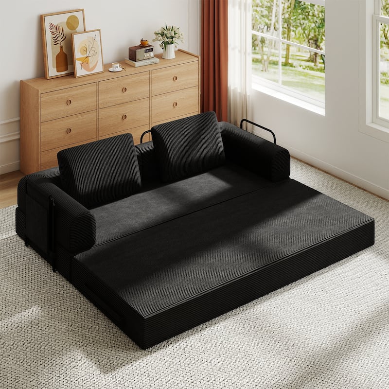 Convertible Sleeper Sofa Bed, Corduroy Folding Sleeper Couch with Pillow, Boneless Couch for Living Room, Floor Lounge Sofa