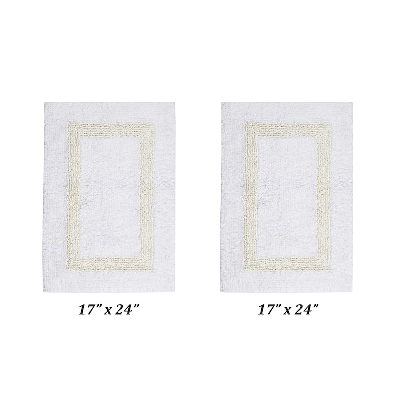 Better Trends Hotel Collection in Race Track 100% Cotton Super Absorbent Reversible Double Sided Machine Washable Bath Mat Rug - 2 Piece Set (17" x 24" | 17" x 24") - White & Ivory
