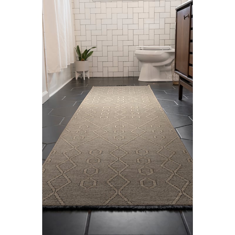Alameda Solid Color Geometric Machine Washable Indoor Area Rug - 2'3'' x 7'7'' - Brown/Coffee