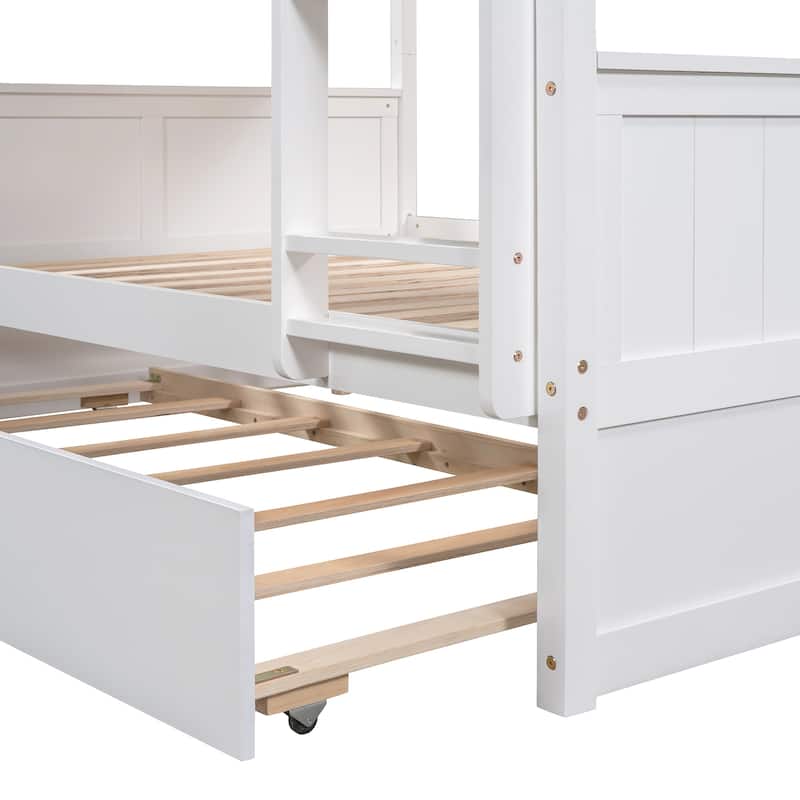 Full Over Full Pine Bunk Bed with Twin Trundle, Convertible into 2 Beds