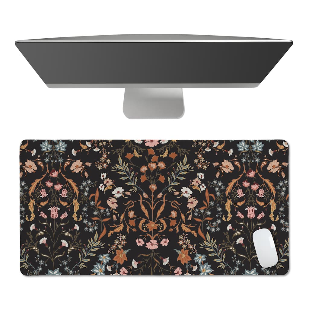 Sweet Jojo Designs Boho Wildflower Vintage Floral Girl Large Mouse Pad Desk Mat - Black, Orange Bohemian Farmhouse Flower Garden