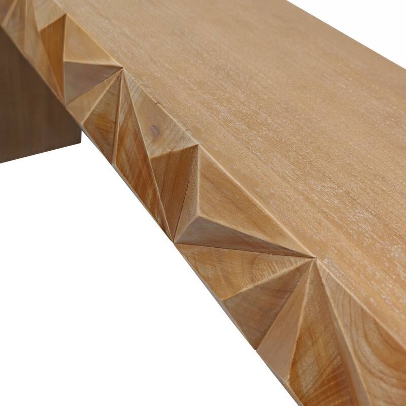 Modern Geometric Wooden Console Table - Natural Wood Finish with Handcrafted 3D Design