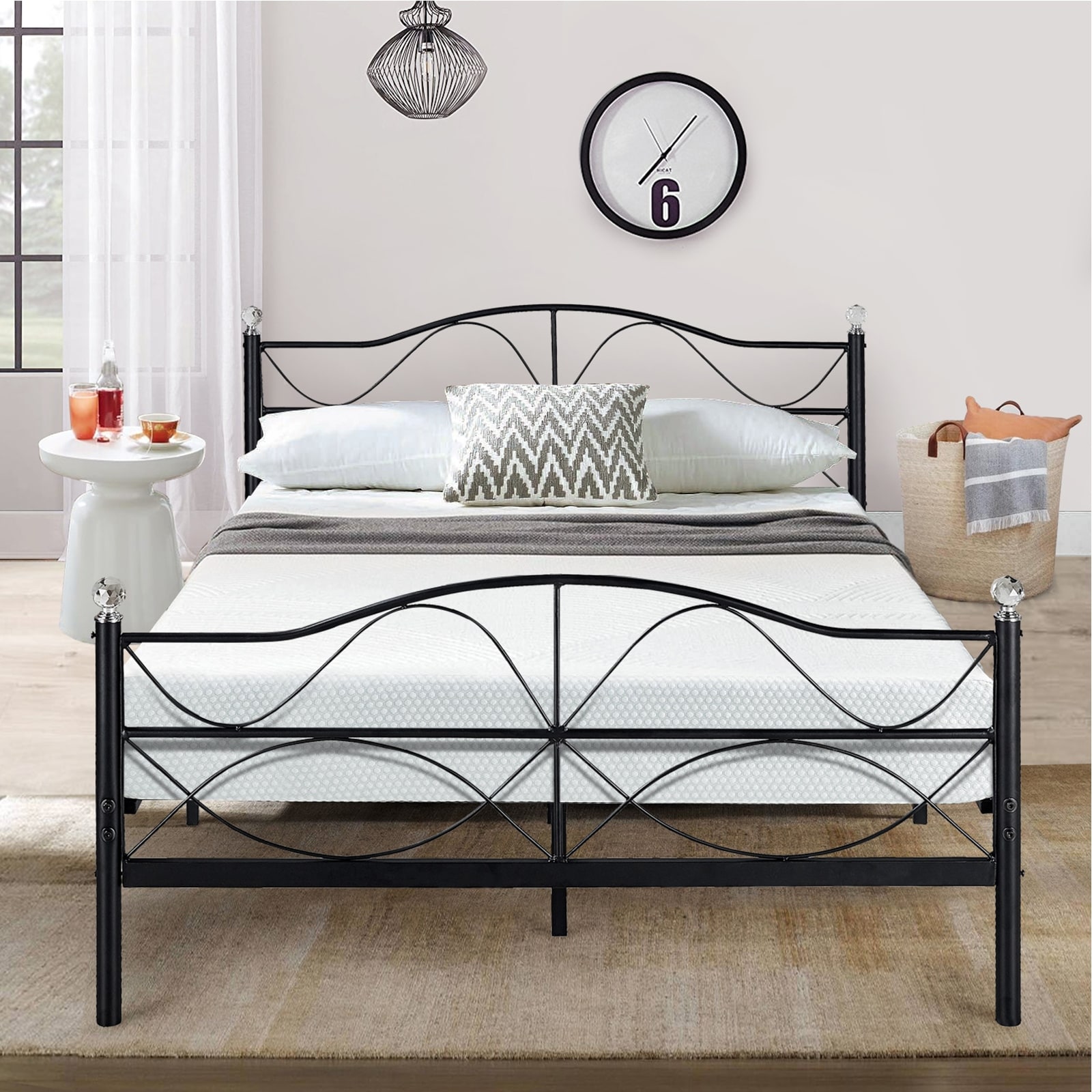 Shop Graceful Scroll Black Iron Bed Metal Platform Bed By Vecelo