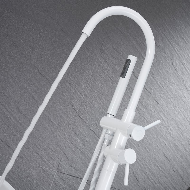 45''H White / Gold Freestanding Bathtub Faucet with Handheld Sprayer