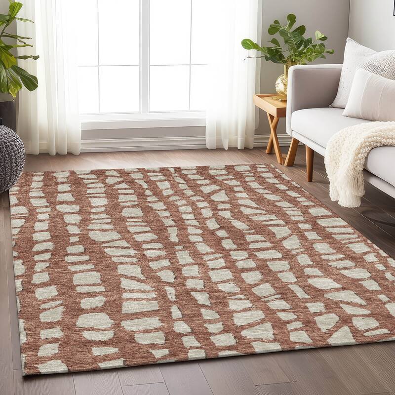 Premium Washable Super Soft Contemporary Cobble Mayfield Rug - Paprika - 8' x 10'