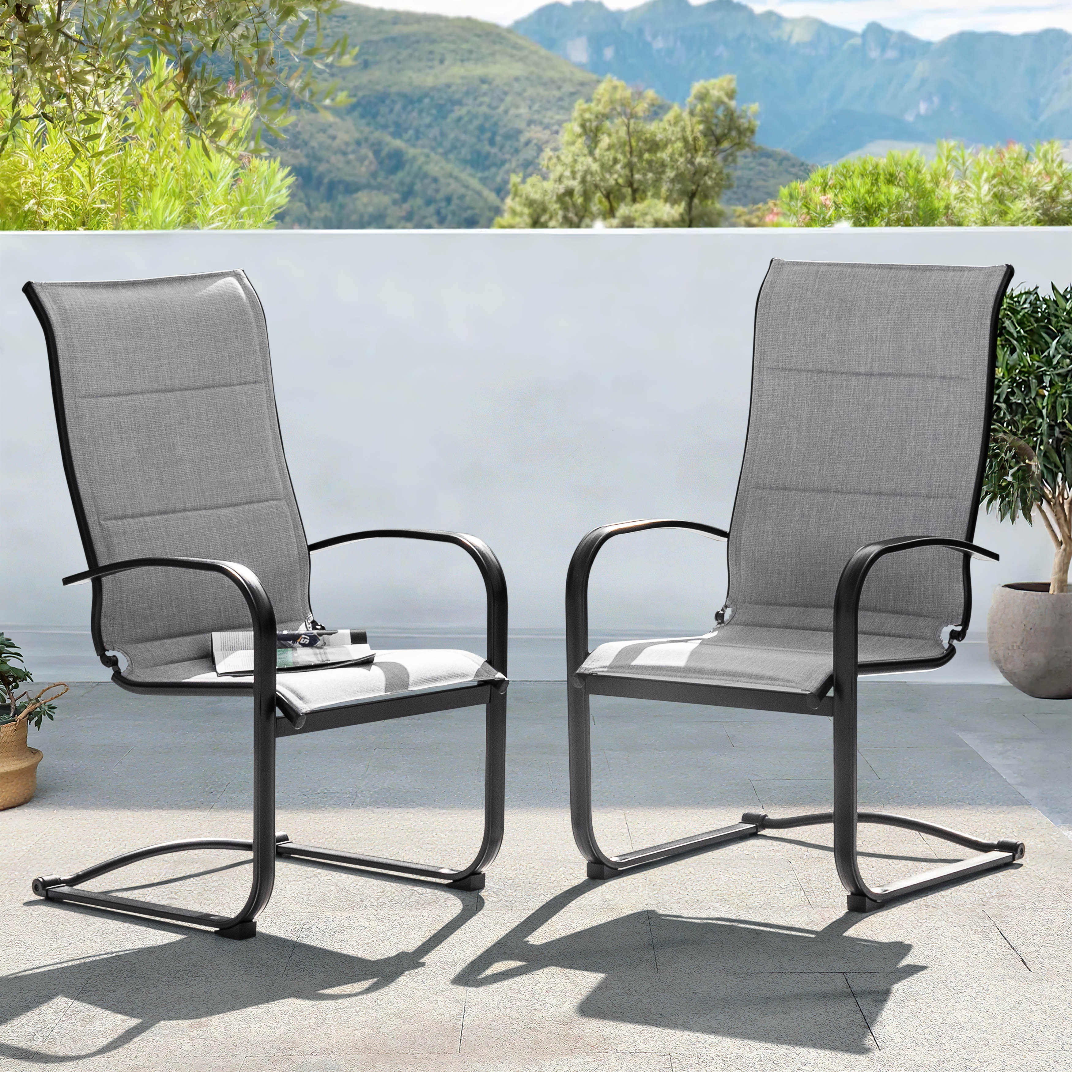 Nuu Garden Textilene Patio Dining Chair Set of 2, Powder-coated Iron Frame, Gray