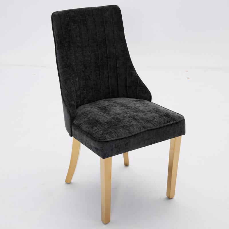 Rayon Flocking Chenille Dining Chairs, Comfy Upholstered, Golden Stainless Steel Legs, Set of 2 - Kitchen/Dining Accent Chairs