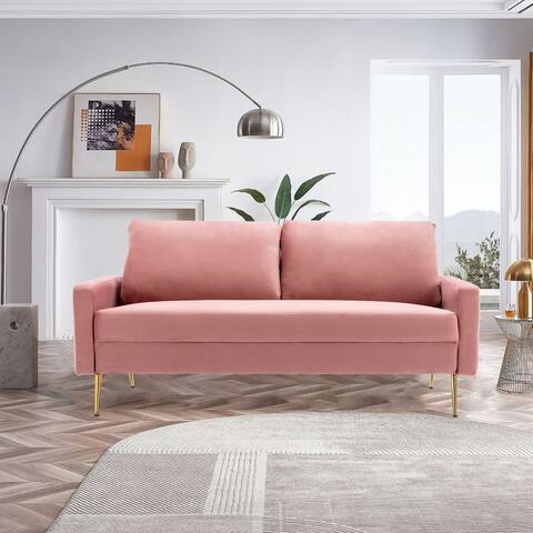 Upholstered Square Arms Fabric Sofa with Pillows